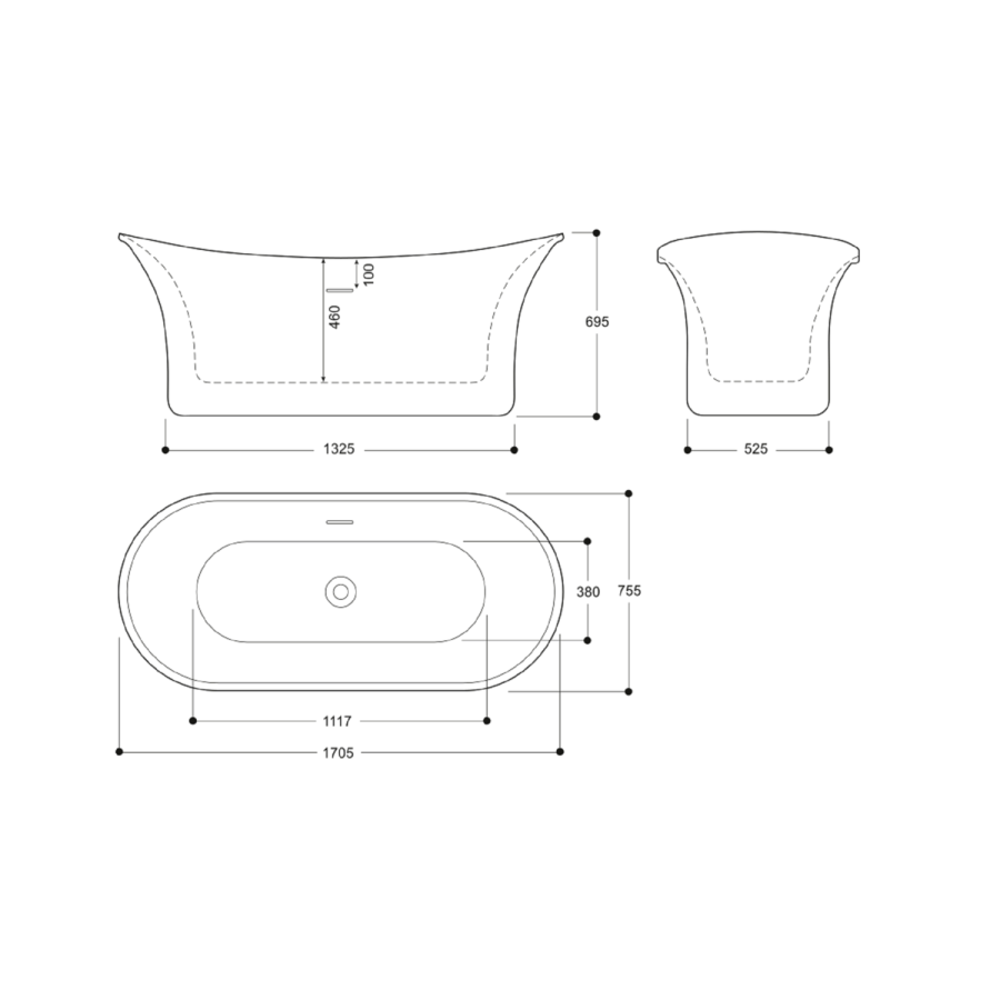 Copper Effect Freestanding Double Ended Slipper Bath 1705 x 755mm - Elementa