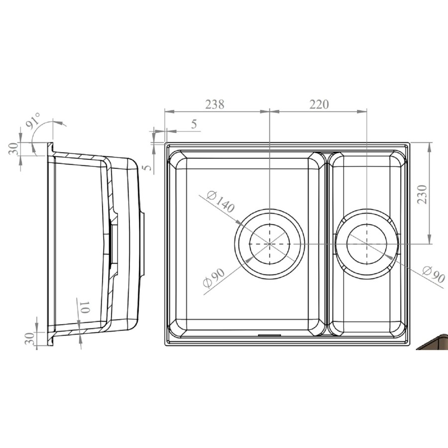 1.5 Bowl Black Inset Granite Composite Kitchen Sink with Waste Kit - Enza Eden
