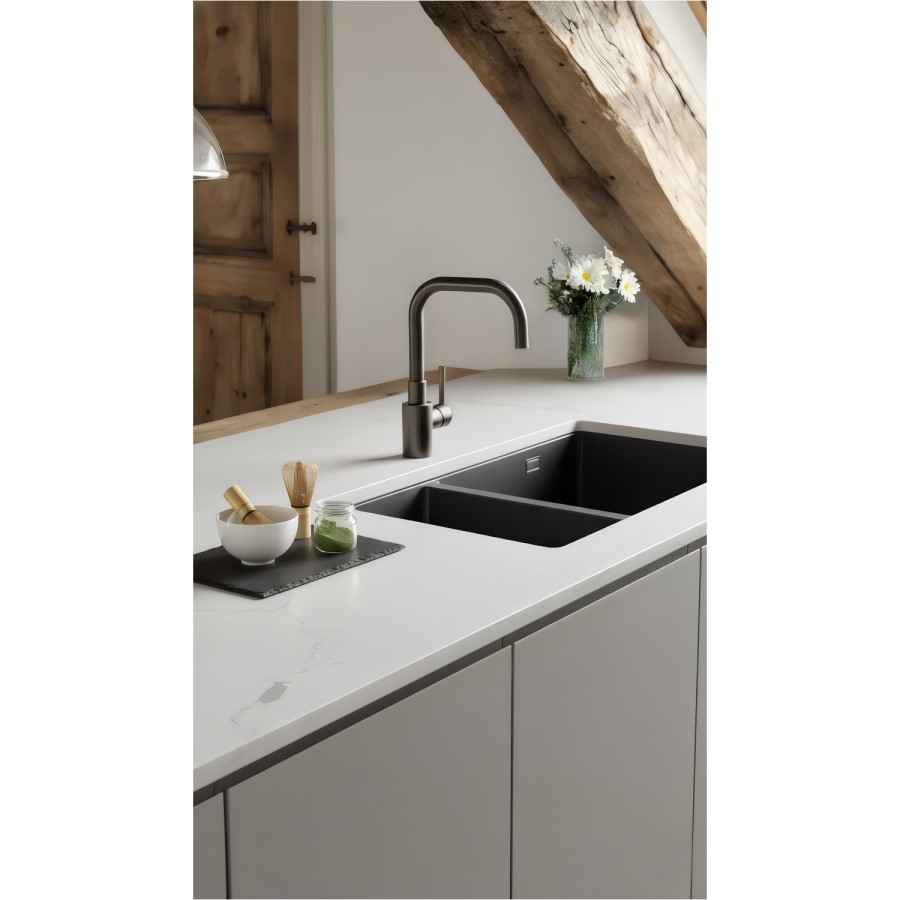 1.5 Bowl Black Inset Granite Composite Kitchen Sink with Waste Kit - Enza Eden