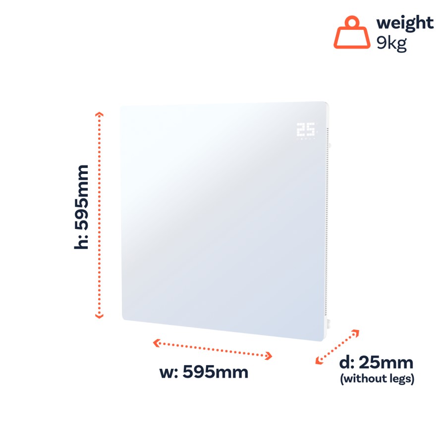 Low Energy 350W Smart Infrared Designer Glass Panel Heater - IP44 Bathroom Safe Wall Mountable or Free Standing 600x600mm - White