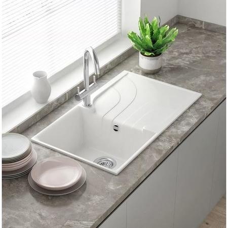 Single Bowl White Granite Composite Kitchen Sink with Reversible Drainer - Reginox