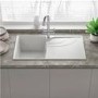 Single Bowl White Granite Composite Kitchen Sink with Reversible Drainer - Reginox