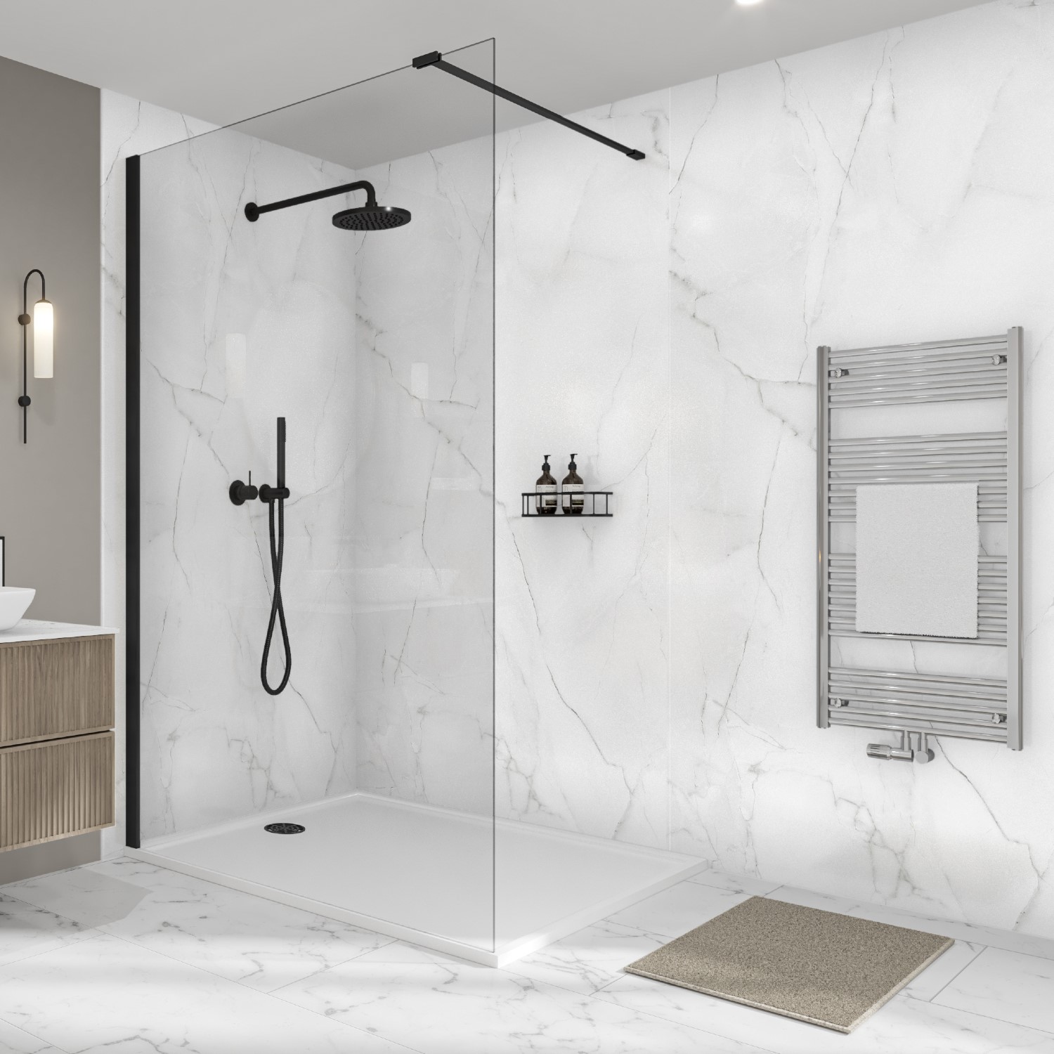 White Athena Marble Wall Panel 600mm with Tongue and Groove - Wetwall ...