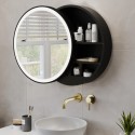 ELARA600A Black Sliding Bathroom Mirror Cabinet with Lights 600 x 600mm - Elara