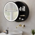 A1/ELARA600A GRADE A1 - Black Sliding Bathroom Mirror Cabinet with Lights 600 x 600mm - Elara