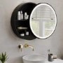Black Sliding Mirrored Bathroom Cabinet with Lights 600 x 600mm - Elara