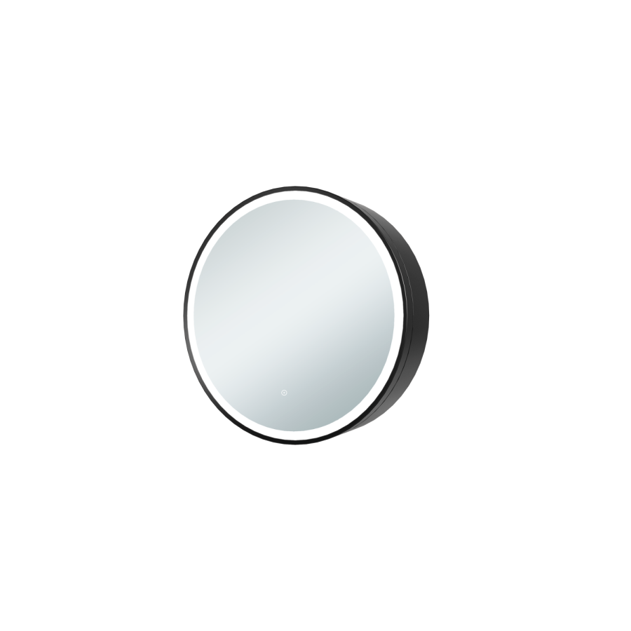 Black Sliding Mirrored Bathroom Cabinet with Lights 600 x 600mm - Elara