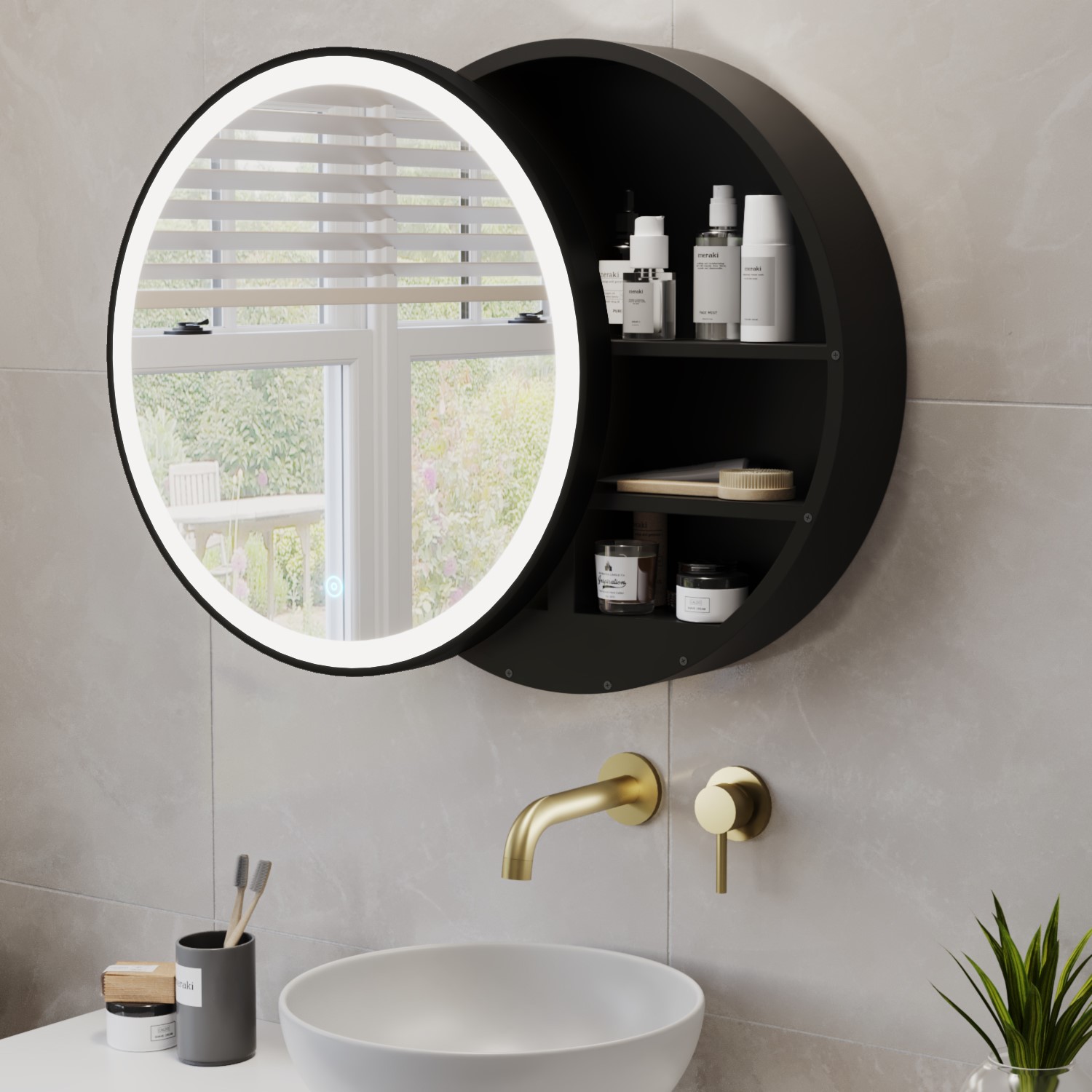 Circular Bathroom Mirror Cabinet With Light at Sebastian Montefiore blog
