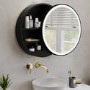 ONLY OPENED - Black Sliding Mirrored Bathroom Cabinet with Lights 600mm - Elara