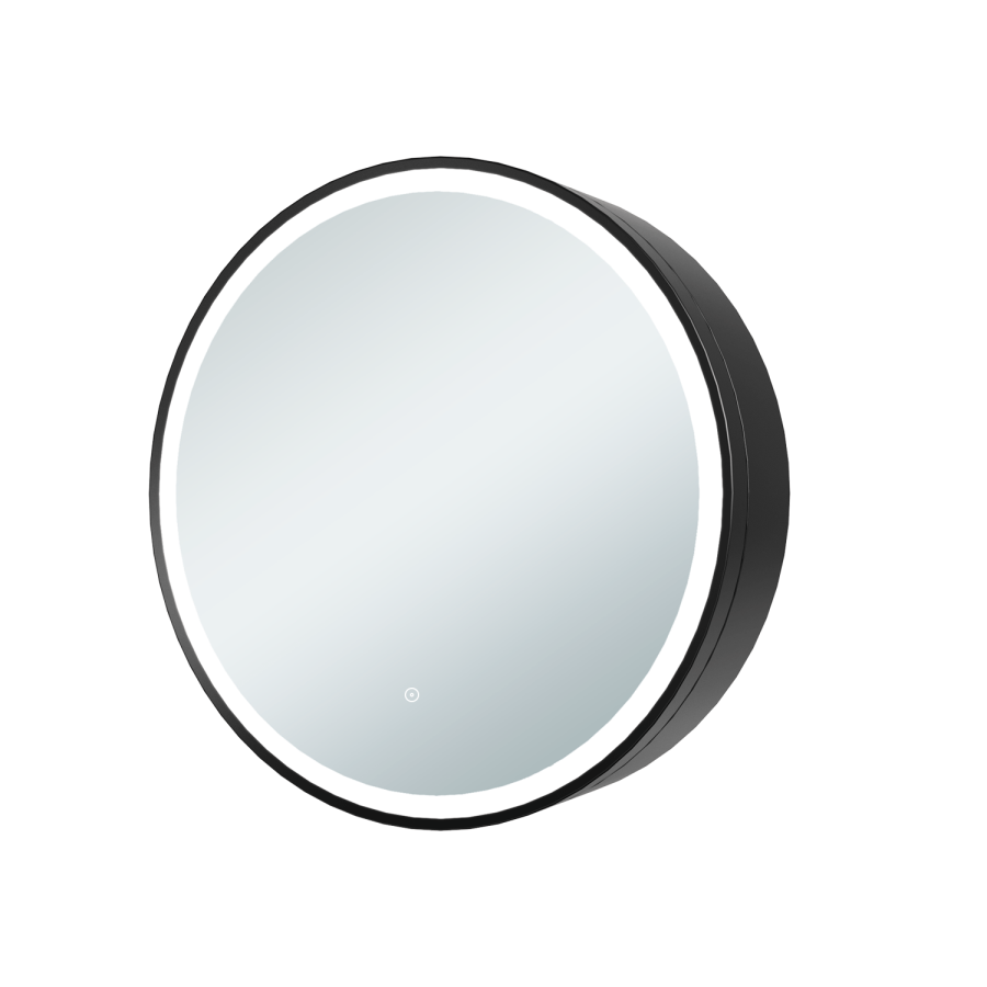 ONLY OPENED - Black Sliding Mirrored Bathroom Cabinet with Lights 600mm - Elara