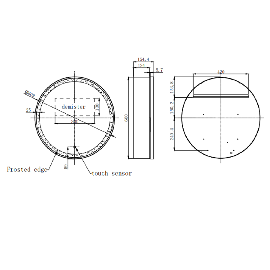 ONLY OPENED - Black Sliding Mirrored Bathroom Cabinet with Lights 600mm - Elara