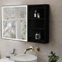 GRADE A2 - Black Sliding Recessed Bathroom Mirror Cabinet with Lights 600 x 600mm - Elara