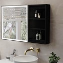 ELARASQMB600 Black Sliding Square Mirrored Bathroom Cabinet with Lights 600 x 600mm - Elara