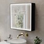 GRADE A2 - Black Sliding Recessed Bathroom Mirror Cabinet with Lights 600 x 600mm - Elara