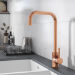 Single Lever Brushed Copper Monobloc Square Spout Kitchen Mixer Tap - Enza Elwood