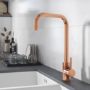 Single Lever Brushed Copper Monobloc Square Spout Kitchen Mixer Tap - Enza Elwood