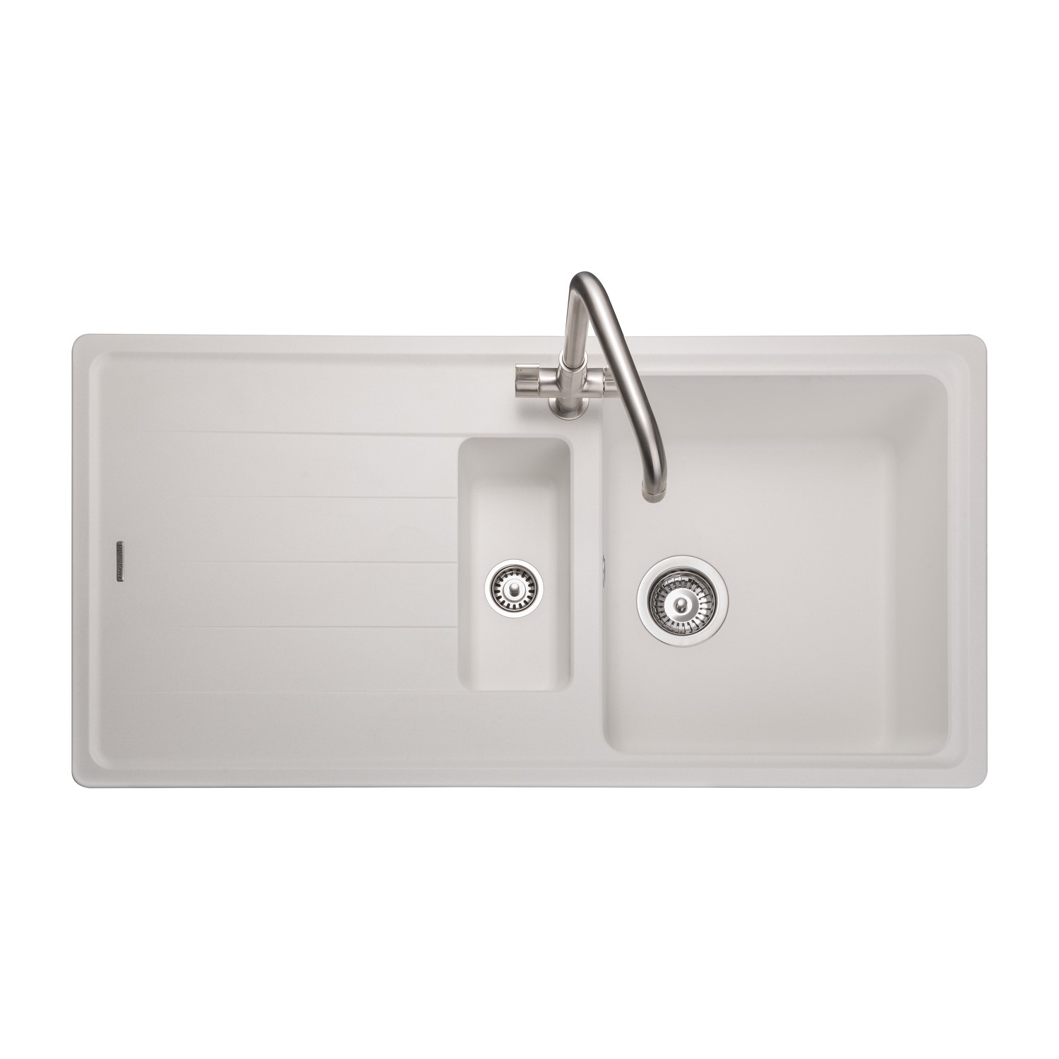 Rangemaster White Elements 1.5 Bowl Inset Granite Kitchen Sink With Reversible Drainer