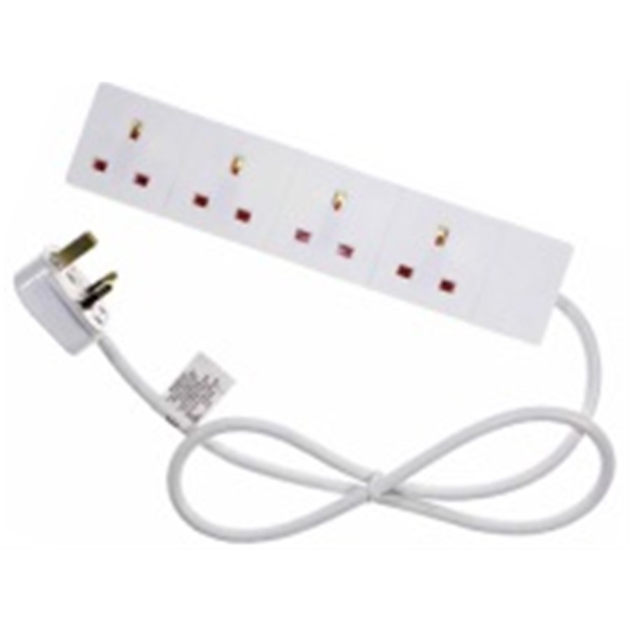 4 Gang White Power Extension 2M Cable