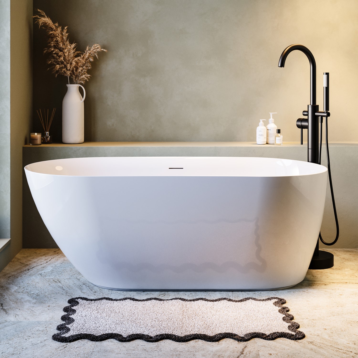 Eleni White Freestanding Double Ended Bath 1500 X 750Mm With Anti-Slip Base