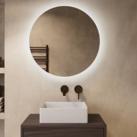 Round Backlit Bathroom Mirror with Battery Operated Lights 600mm - Elio