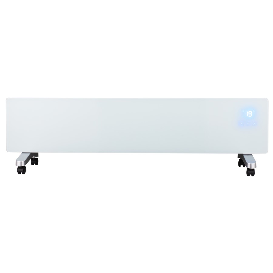 electriQ 750W Smart Slim Gloss White Glass Panel Heater Wall Mounted or Skirting Fitted Bathroom Safe Energy Efficient