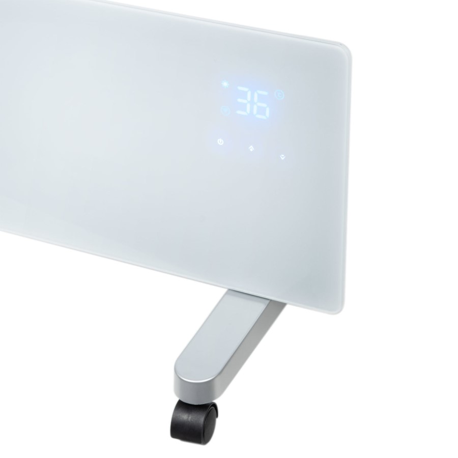 electriQ 750W Smart Slim Gloss White Glass Panel Heater Wall Mounted or Skirting Fitted Bathroom Safe Energy Efficient
