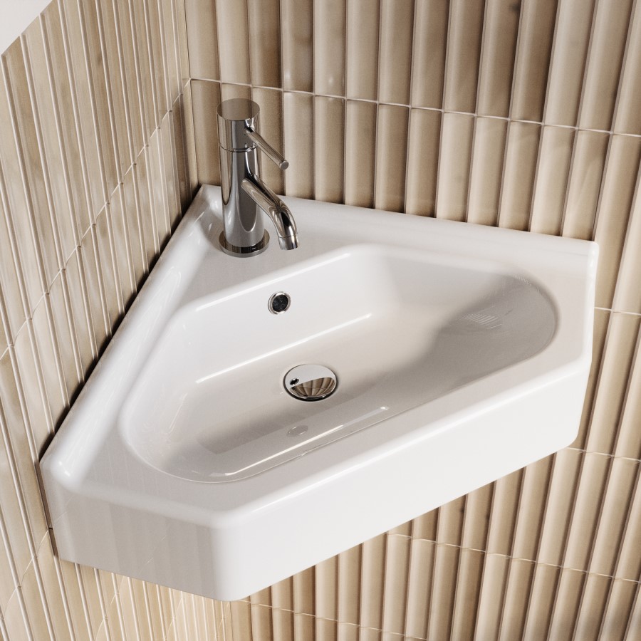 White Wall Hung Corner Traditional Basin 553mm - Elton