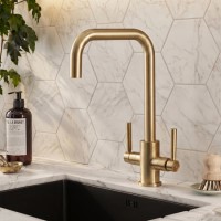 Brass Dual Lever Monobloc Square Kitchen Mixer Tap - Enza Elwood
