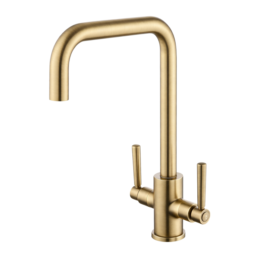 Brass Dual Lever Monobloc Square Kitchen Mixer Tap - Enza Elwood