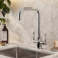 Chrome Dual Lever Square Monobloc Kitchen Mixer Tap - Enza Elwood