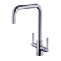 Chrome Dual Lever Square Monobloc Kitchen Mixer Tap - Enza Elwood