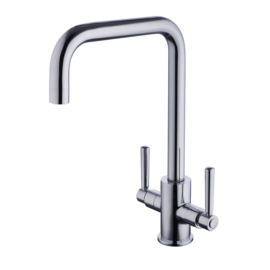 Chrome Dual Lever Square Monobloc Kitchen Mixer Tap - Enza Elwood