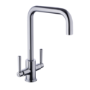 Chrome Dual Lever Square Monobloc Kitchen Mixer Tap - Enza Elwood