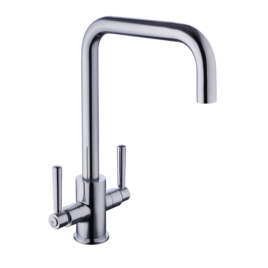 Chrome Dual Lever Square Monobloc Kitchen Mixer Tap - Enza Elwood