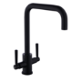 Matt Black Dual Lever Square Monobloc Kitchen Mixer Tap - Enza Elwood