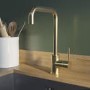 1 Bowl White Granite Composite Undermount Kitchen Sink with Brushed Brass Mixer Tap Set - Enza