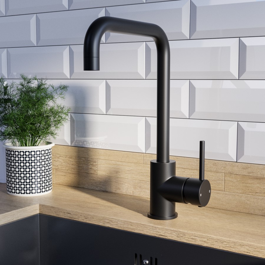 1 Bowl Black Granite Composite Undermount Kitchen Sink with Mixer Tap Set - Enza