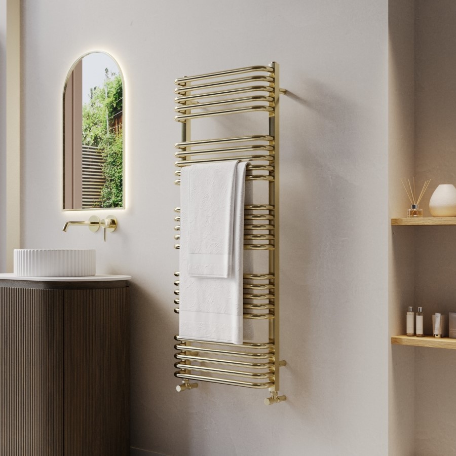Brass Curved Towel Radiator 1270 x 500mm - Ember