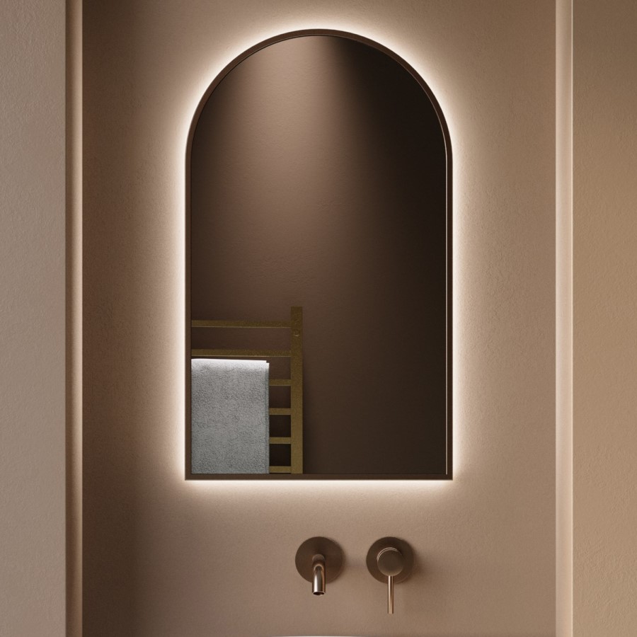 Arched Bronze Backlit Heated Bathroom Mirror with Lights 500 x 800mm - Empire
