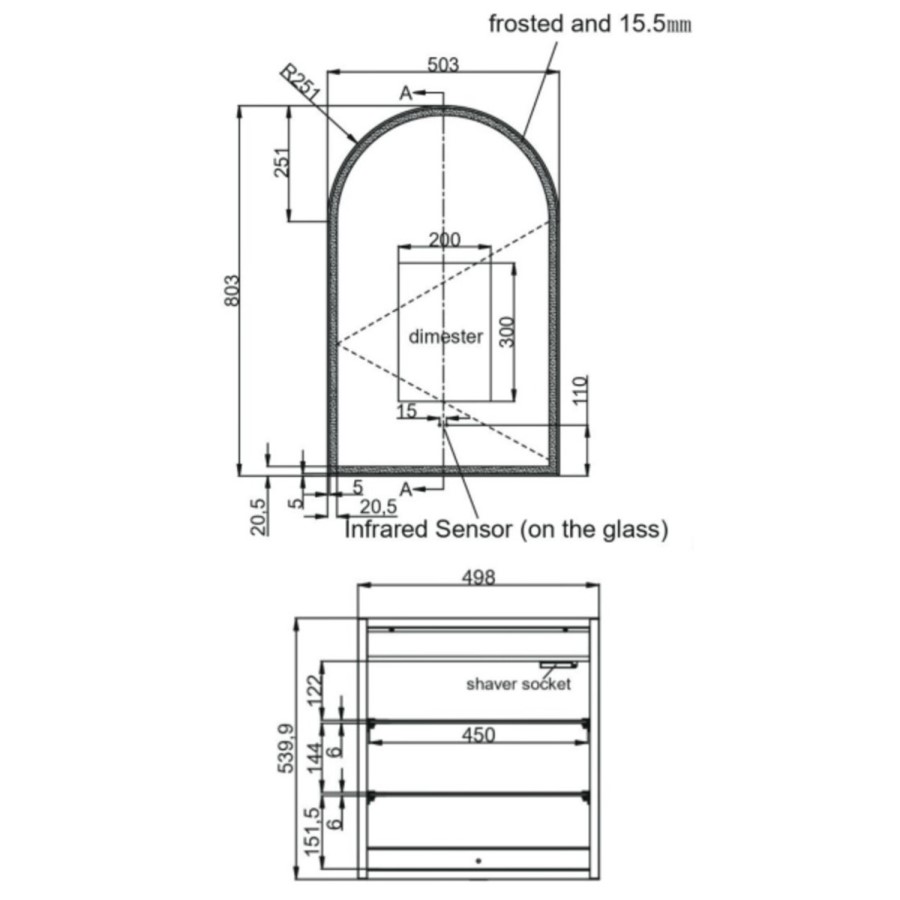 Single Door Chrome Bathroom Mirror Cabinet with Lights Demister & Shaver Socket 500 x 800mm - Empire