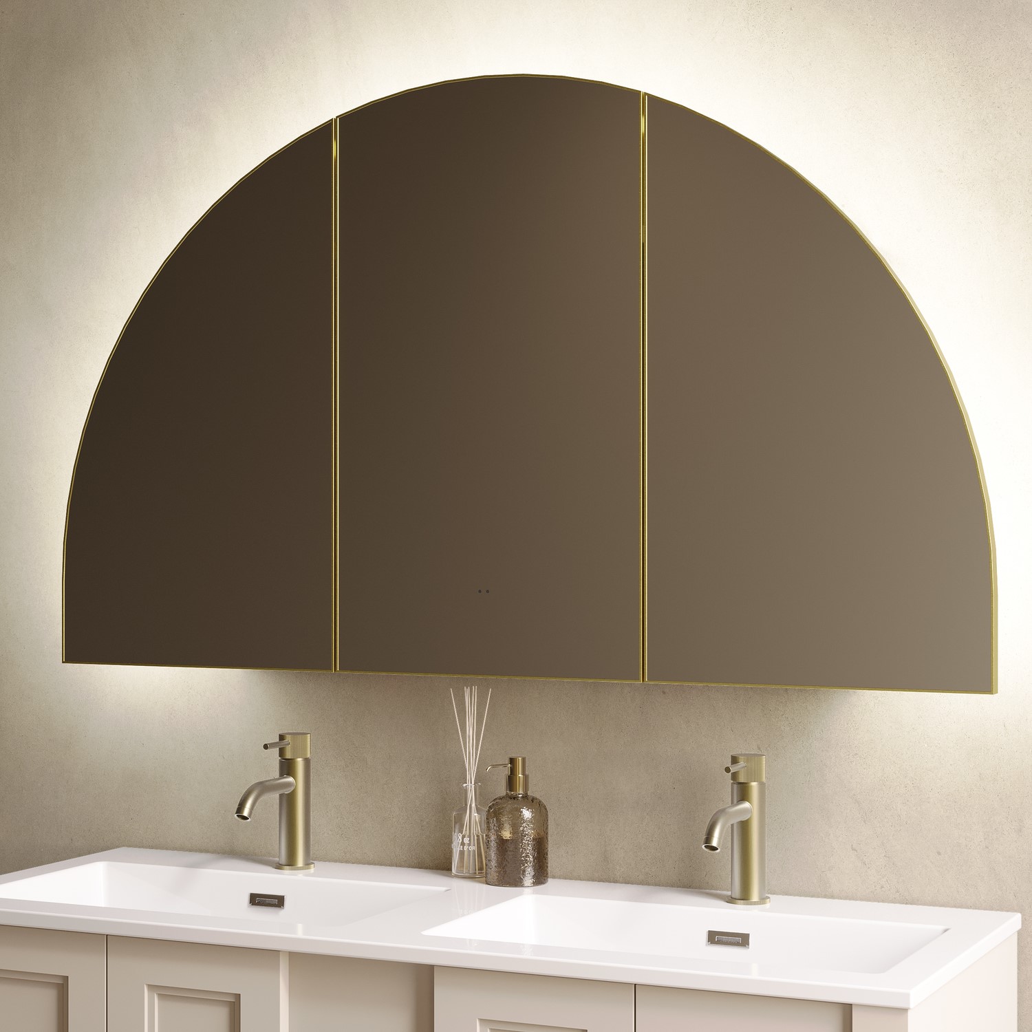 Empire Brass Triple Door Bathroom Mirror Cabinet With Lights Demister & Shaver Socket 1200 X 690Mm