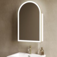 Single Door Brass Bathroom Mirror Cabinet with Lights, Demister & Shaver Socket 500 x 800mm - Empire