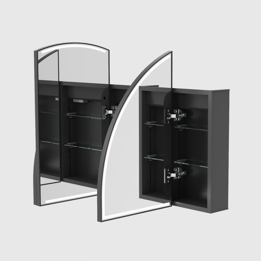 Triple Door Black Bathroom Mirror Cabinet with Lights, Demister & Shaver Socket 1200 x 690mm - Empire