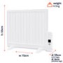 electriQ 600W Slim Smart Wall Mounted Oil Filled Radiator H550xW720mm - White