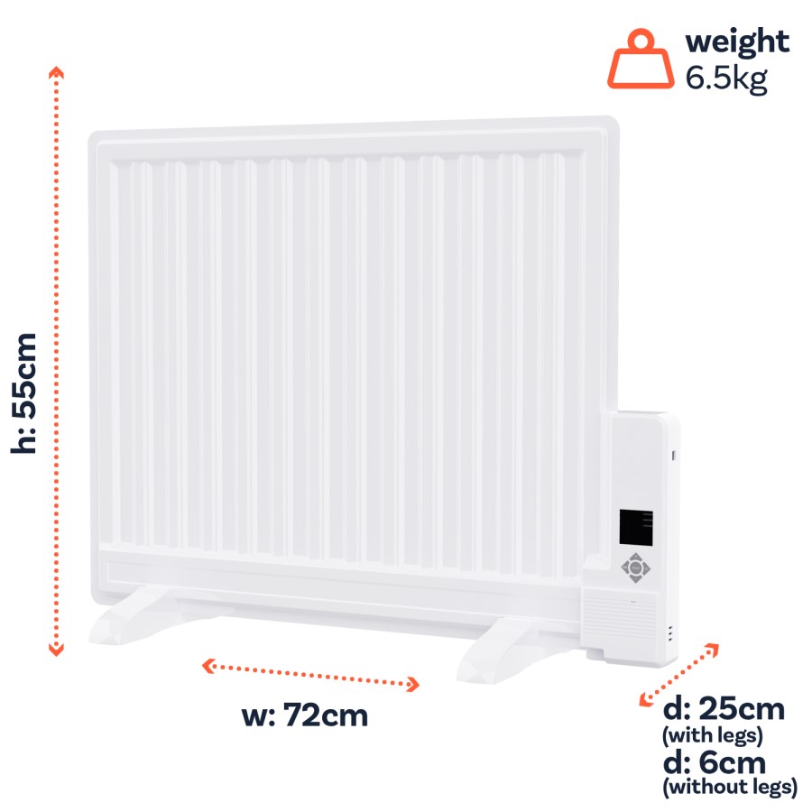 electriQ 600W Slim Smart Wall Mounted Oil Filled Radiator H550xW720mm - White