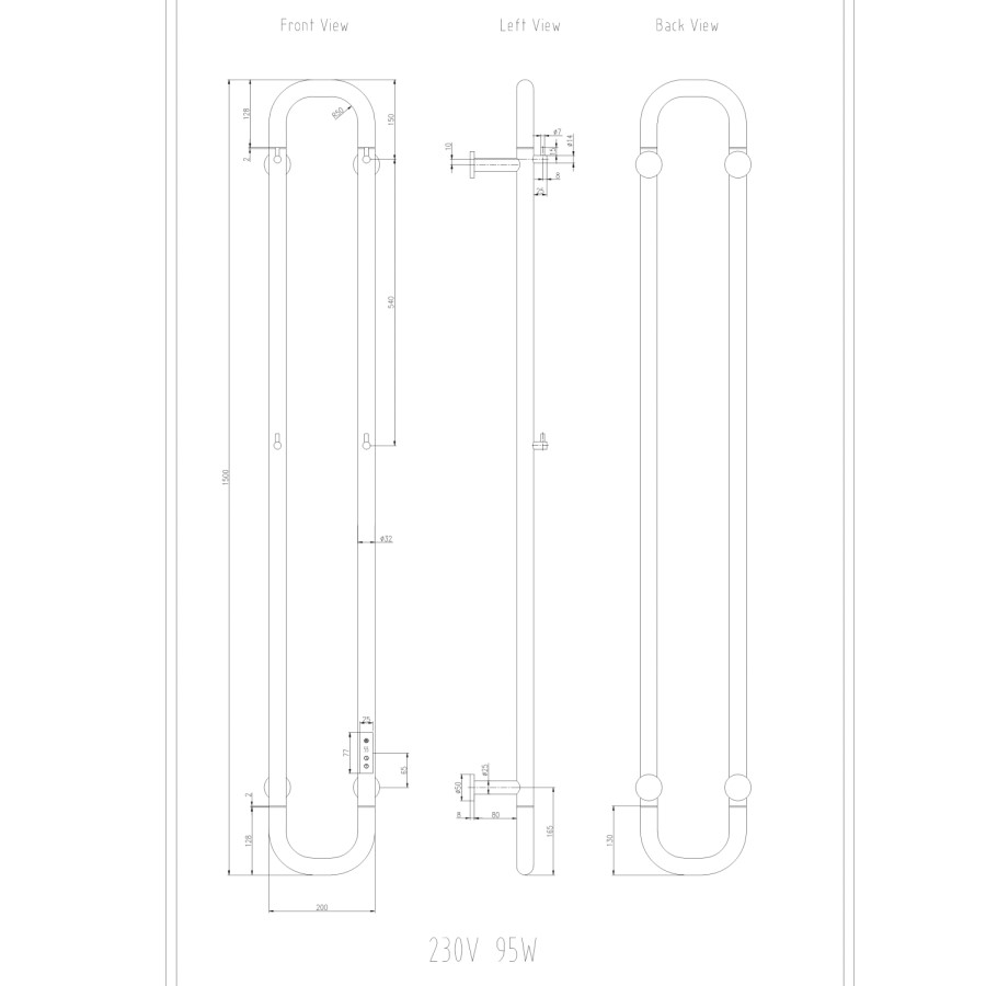 Reina Pelmo Black Vertical Electric Towel Radiator - 1500 x 200mm
