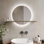 Round Backlit LED Heated Bathroom Mirror with Oak Shelf - 500mm - Ersa
