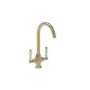 Brass Traditional Monobloc Kitchen Mixer Tap with Dual White Levers - Enza Evelyn