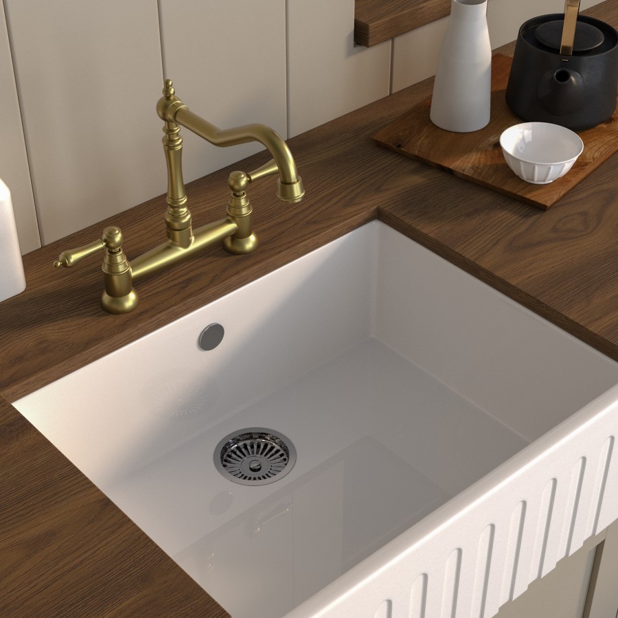 Brushed Brass Dual Lever Traditional Kitchen Mixer Tap - Enza Evelyn