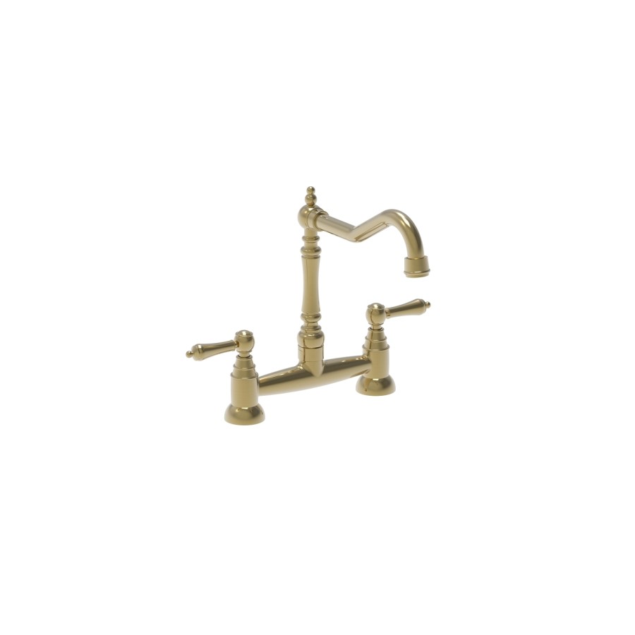 Brushed Brass Dual Lever Traditional Kitchen Mixer Tap - Enza Evelyn